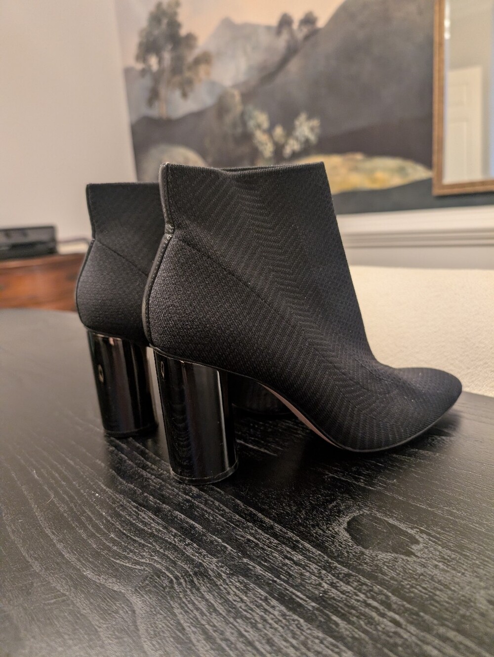 Women's Black Stretch Ankle Boots with Block Heel
